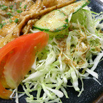 Asahiya Shokudou - 「しょうが焼定食」キャベツの千切り・トマト・キュウリ