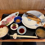 東日本橋　かどわき - 刺身二点盛り　　　&            秋刀魚開き焼き