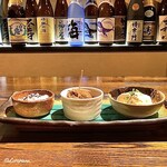 Hino Yama - 紫芋のポテトサラダと螺貝の煮貝に寄せ豆富の胡麻ダレ