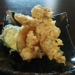 釜からどん - ササミ天　別添え　ササミ天の他にカボチャ・ピーマン・ナスビ・マイタケの天ぷらが付いていました。