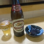 Riyouchan - 瓶ビールとお通しナスの煮物