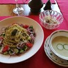 Oiso HANAHOZUKI - お花屋さんのグリーンパスタ/キューカンバースープ/豚肉とゴボウのサラダ
