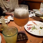 和洋創作料理　Nishimuraya - 大分散らかってますが カルパッチョと飲み物は…なんだったかなぁー