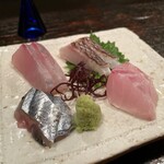 Syu Hai - お造り4種 かんぱち・真鯛・秋刀魚・そい