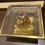 銀座 しのはら - 玉子豆腐　車海老　蒸し鮑　松茸　土佐酢ジュレ