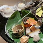 銀座 しのはら - 小芋唐揚げ　蒸し鮑　蛸の柔らか煮　水口干瓢などなど