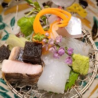 懐石わたなべ - お造り⑭真子鰈⑮真鯵⑯剣先烏賊⑰炙り鰆⑱夜泣き貝