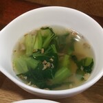 キッチン ブルー グローブ - ほうれん草スープのアップ