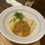 NIBOSHI MANIA - キーマカレー和え玉。思ったより軽い感じのスパイス感あるキーマ。ゴハンにも合いそうです