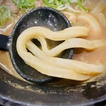 讃岐うどん つる凜 - 太めのモチモチうどんはコシ強めで噛み応えあり。カレーの味に小麦の風味が負けてない。