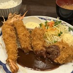 Saeki - ミックスフライセット（有頭エビフライ、チキンカツ、ミンチカツ、クリームコロッケ）ライス味噌汁付き[1,200円]2