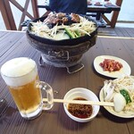 富良野ジンギスカン ひつじの丘 - 生ビール、サフォーク、焼き野菜セット
