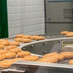 Krispy Kreme Doughnuts - 出来立てのドーナツが次々と流れてくる。