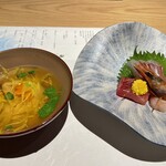 Miorine No Yado Sansuisou - 松茸のお吸い物　　　　　　　　　　　お刺身三種盛