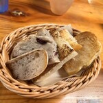 ワインの酒場。ディプント - お通しパン385円×2
フォカッチャ、オリーブパン
お代わり自由