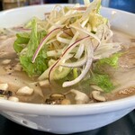 喜多方ラーメン 坂内 小法師 - すだちと炙り椎茸が香るさっぱり塩ラーメン@970円+ねぎ塩炙り焼豚ご飯・味玉セット@350円