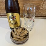 うな長 - 瓶ビールにアテの鰻骨