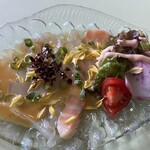 トミズダイナー - フグとサーモンのカルパッチョ