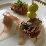 トミズダイナー - ヒラスのタルタル・生ハムムース・すり身のフリッター・牡蠣の燻製・銀杏
