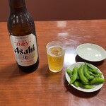 豊源 - 料理写真:瓶ビールとお通しの枝豆