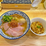 Ra xamen hideto - 味玉塩らぁ麺」¥1,100+「海老変更」＋¥100+「ミニあさりご飯」¥100