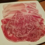 Shiki Hinabe Kashoutei - 奥から … 鹿児島県黒豚ロース、ラムロース、和牛ロース