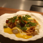 IZA - 帆立のマリネ カボチャソースとゴルゴンゾーラソース仕立てアップ