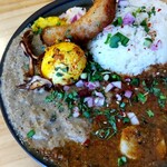 Curry&Spice HANAKO - 2種盛り 1300円、スパイシー半熟ゆで卵 150円、揚げバナナ 150円、ルー増し 200円、ライス大盛り 100円、ライスちょい足し(50g) 無料