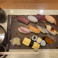 東鮨 新店 - 握り 10貫(汁物付)  ¥900-(税込)
                      ※プラス細巻きが3個