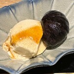 御幸町 田がわ - 渋皮煮　栗のアイスクリーム　ブランデーのカラメルソース