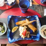 Dainingu Kigokoro - ゴーヤの酢の物、里芋の春巻、ししゃものフライ、ポテトサラダ、トマトとこんにゃく、しいたけ寒天