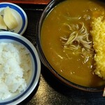 日の出うどん - 肉入カレーそばとライス小小