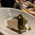 温石 - アワビと空芯菜のおひたし(肝ソースで)