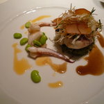 ロアラブッシュ - 白身魚のポワレ　大葉風味のお米のガレット　ホタルイカ