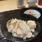 富小路 やま岸 - ◯高野山産松茸の炊き込みご飯    〇ご飯のお供 明太子、えのき茸、しらすと実山椒