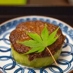 よし町 - 2023.10 茄子田楽（新活産緑茄子、自家製味噌、鶏肉、アメリカウラベニイロガワリ、チチタケ、ヤマドリタケ）