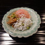 富小路 やま岸 - ご飯のお供 明太子、えのき茸、しらすと実山椒