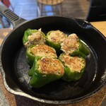 Cartilage stuffed peppers with yuzu pepper flavored ravigote sauce