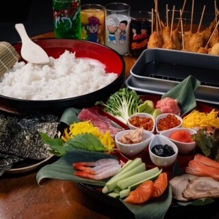 Enjoy the signature menu of ``temaki Sushi'' and ``kushikatsu'' with target shooting.