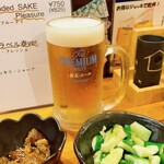 焼鳥 鳥はる - 乾杯生ビール600円 お通し250円たたききゅうり390円