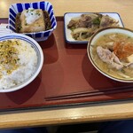 元八王子食堂 - スタミナ焼き、揚げ出し豆腐、ご飯大、豚汁、合計¥1,111