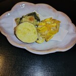日本料理 吉祥 - 鯛の栗衣、さつまいも、ごま豆腐と松茸の揚げ物。どれも手が込んでて美味しかったです