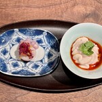 一碗水 - ②季節の前菜2品　
      　いたや貝甘酢和え、たらの白子四川ソース