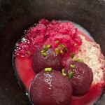 福山旬彩 BistroTsumugi - 大粒ブトウは赤ワイン漬け、赤紫蘇シャーベットでサッパリ！！