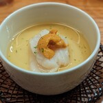 焼とり 熟成魚 木崎 - ほたて貝柱の茶碗蒸し  雲丹をのせて  