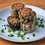 Fried chicken rice wrapped in seaweed