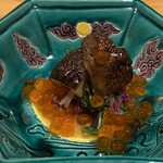 日本料理 みつわ - 先付け　椎茸水菜と渡蟹イクラのおひたし