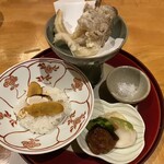 日本料理 みつわ - 舞茸の天ぷらとカラスミと松茸ご飯