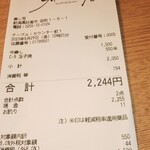 寿し芳 - レシート。