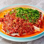 Super spicy steamed fish head with two types of chili peppers